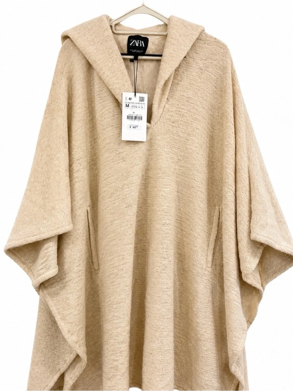 ZARA Neutral Beige Hooded Poncho - Picture 1 of 1